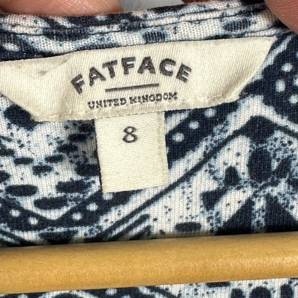 FatFace United Kingdom Blue Printed Short Sleeve Mini‎ Dress Size 6 V-Neck Boho - Picture 4 of 13